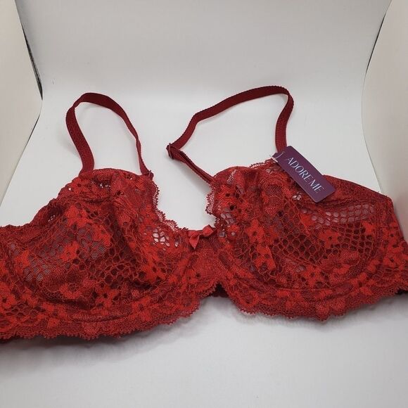 Adore me red lace see through underwire bra 32C NWT - Picture 2 of 7